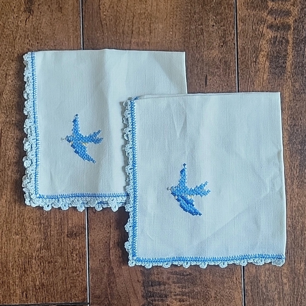 Pair of vintage embroidered napkins